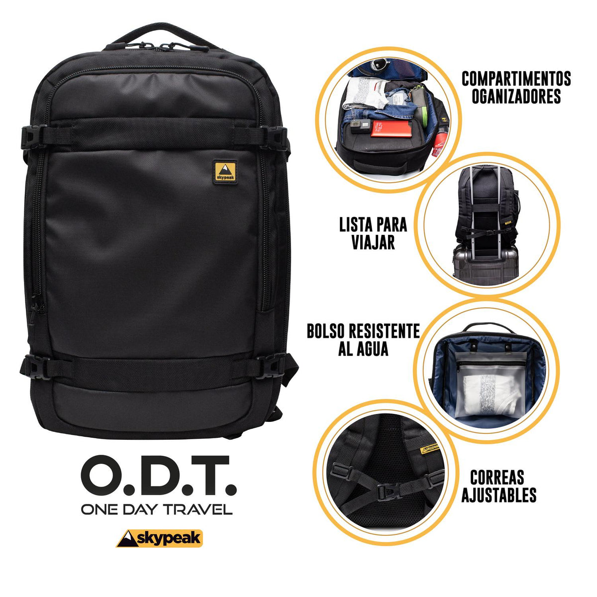 Mochila backpack Skypeak de viaje de 15,6" hasta 17” tamaño Extra Grande ODT-115BK.