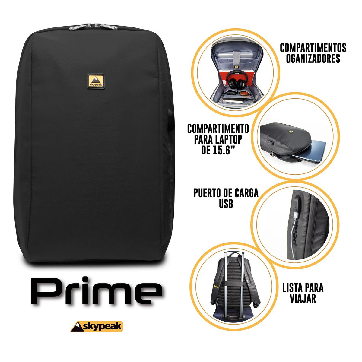 Mochila backpack Skypeak antirrobo para ordenadores de 15,6" tamaño mediano, PRIME-115BK
