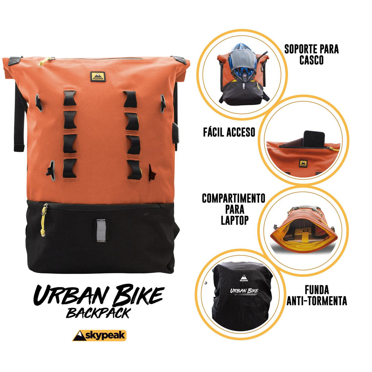 Mochila Backpack Skypeak para Ciclista Urbano de 15,6",tamaño Grande URB-115ORG