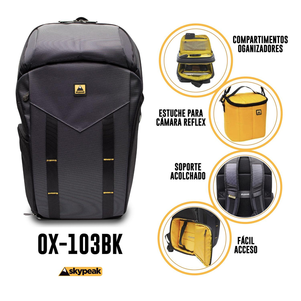 Mochila para fotografía con estuche para cámara RÉFLEX OX-103BK