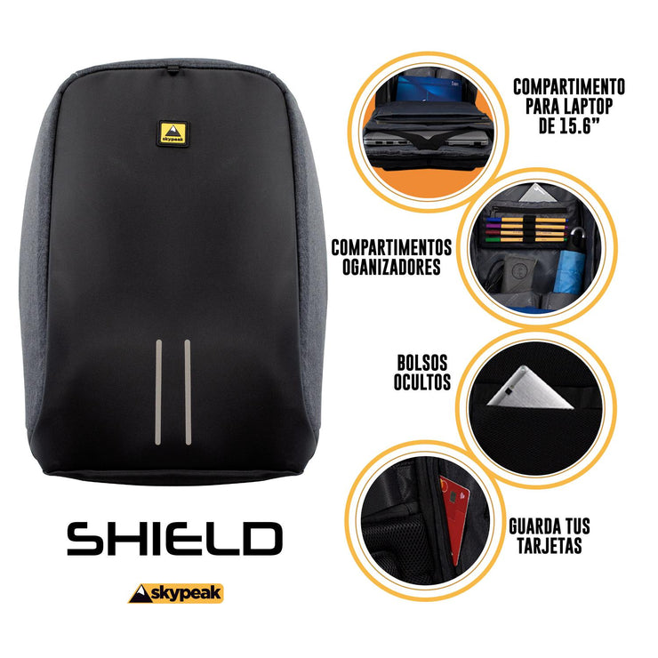 Mochila Backpack Skypeak Antirrobo de 15,6" con funda repelente al agua y puerto USB SHIELD-115BK