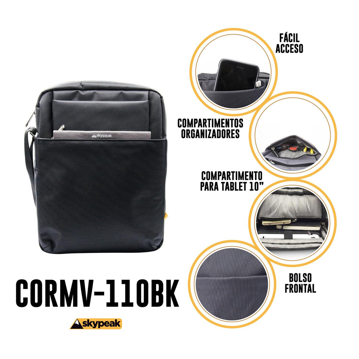 Bolso Maletín Skypeak de hombro cruzado universal para Tablet de 10” de uso diario y de viaje. CORMV